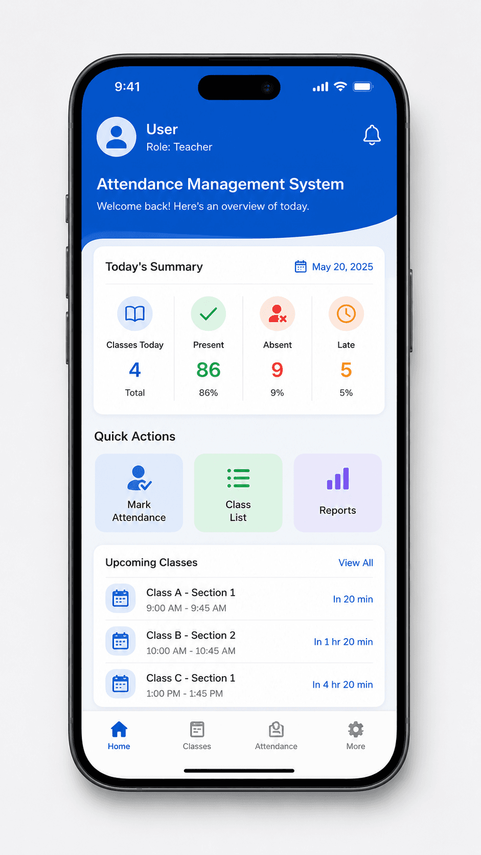Attendance Management System interface